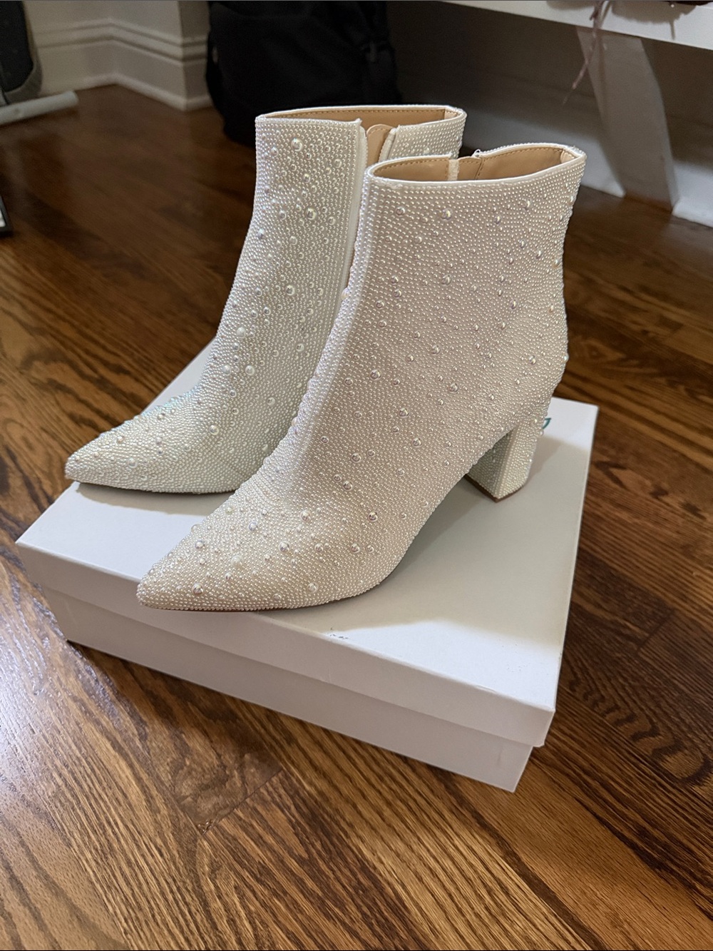 Betsey Johnson cast ivory sparkly booties